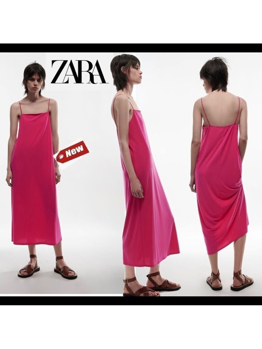 Zara fuchsia pink flowy midi dress Sz L NWT